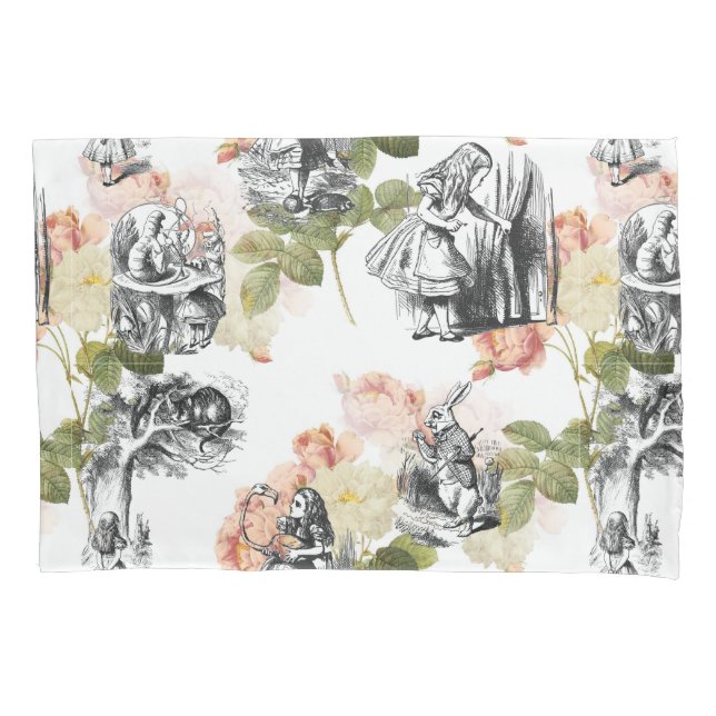 Alice in Wonderland Vintage Roses Pillow Case (Front)