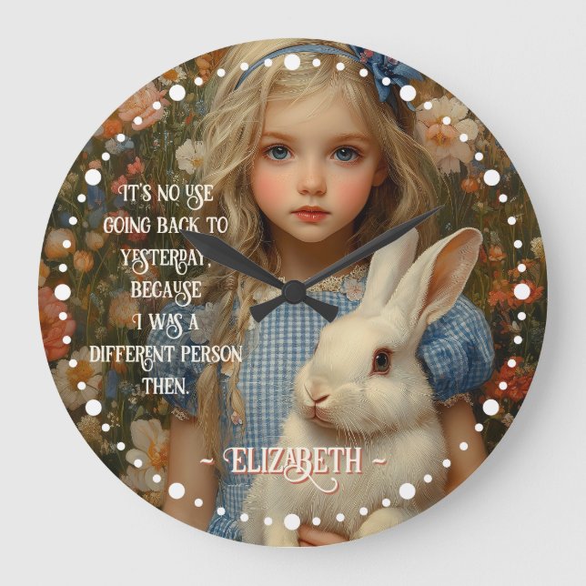 Alice in Wonderland Vintage White Rabbit Large Clock (Front)