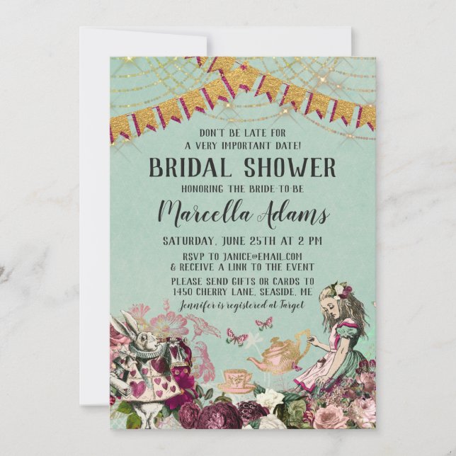 Alice in Wonderland Virtual Bridal Shower Invitation (Front)