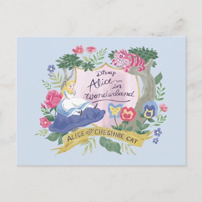 Alice In Wonderland | Watercolor Alice & Cheshire Postcard (Front)