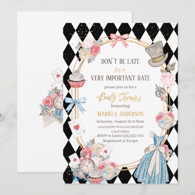Alice in Wonderland  watercolor Baby Shower Invitation (Front/Back)