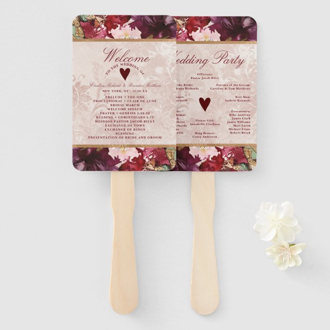 Alice in Wonderland Wedding Ceremony Program Hand Fan (Front and Back)