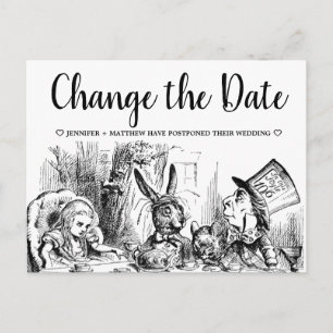 Alice in Wonderland Wedding Change the Date Postcard