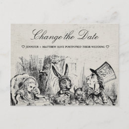 Alice in Wonderland Wedding Change the Date Postcard