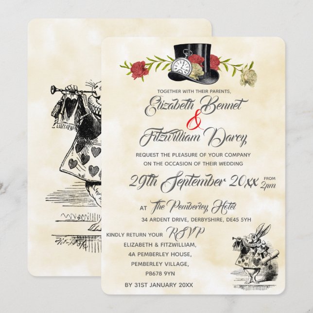Alice in Wonderland Wedding Invitation (Front/Back)