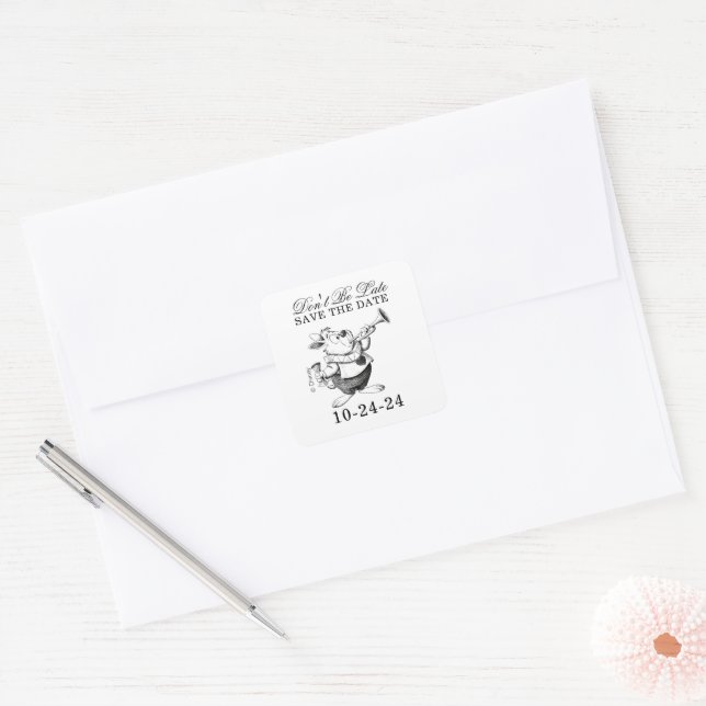 Alice in Wonderland Wedding Save the Date Square Sticker (Envelope)