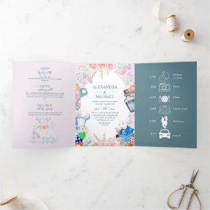 Alice in Wonderland Wedding Tri-Fold Invitation