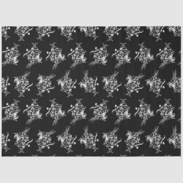 Alice in Wonderland White Rabbit Antique Art Black Tissue Paper (Front)