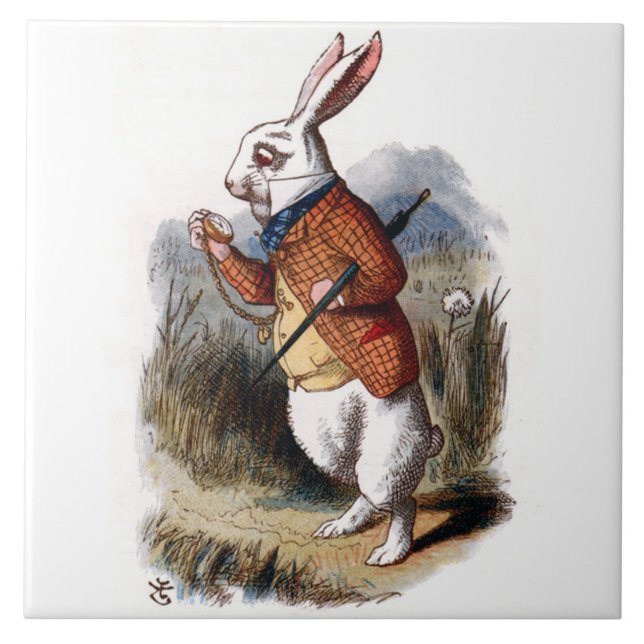 Alice in Wonderland White Rabbit Art Tile Trivet (Front)