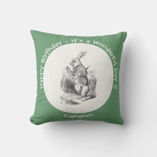 Alice in Wonderland White Rabbit Birthday Party Throw Pillow