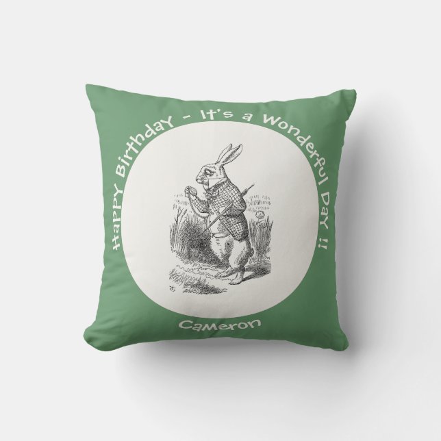 Alice in Wonderland White Rabbit Birthday Party Throw Pillow (Front)