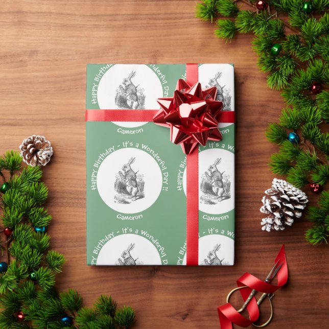 Alice in Wonderland White Rabbit Birthday Party Wrapping Paper (Holiday Gift)