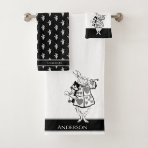 Alice in Wonderland White Rabbit Black  bathroom B Bath Towel Set