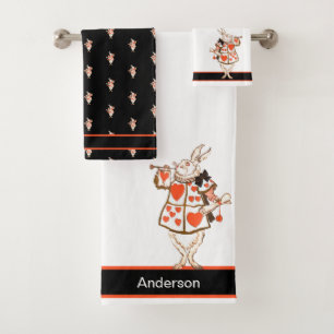 Alice in Wonderland White Rabbit Black  bathroom Bath Towel Set