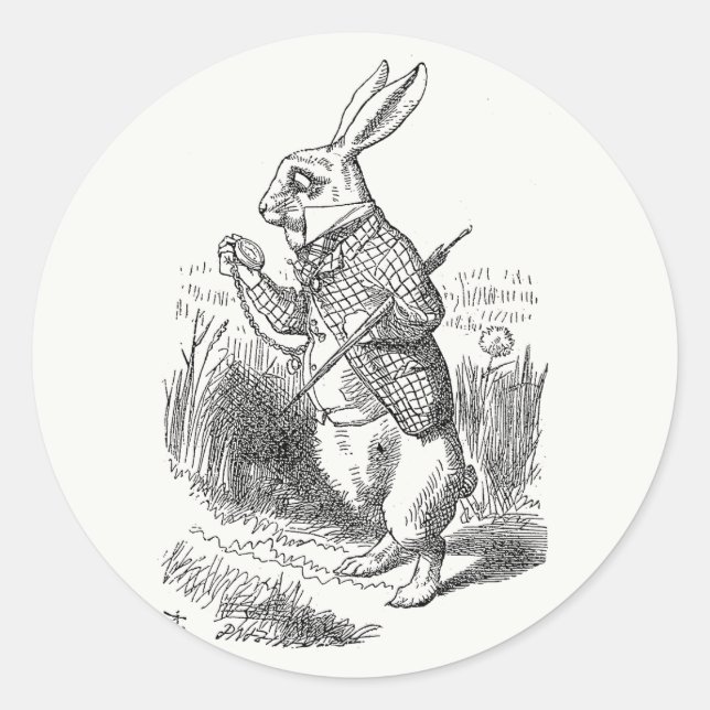 Alice in Wonderland, White Rabbit Checks His Watch Classic Round Sticker (Front)