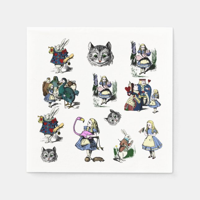 Alice in Wonderland White Rabbit & Cheshire party Napkin (Front)