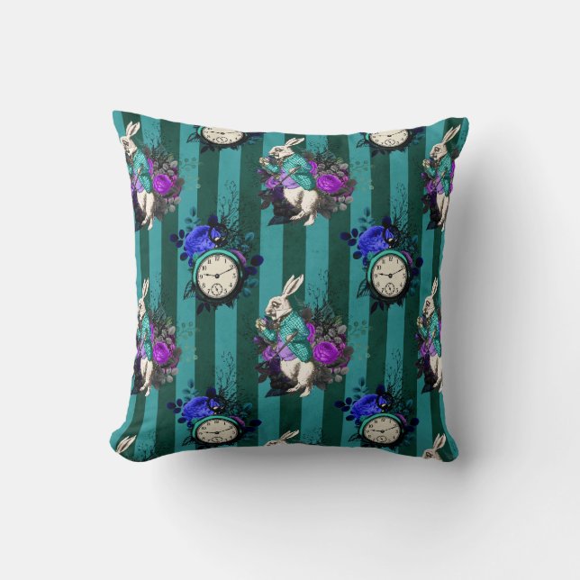 Alice in Wonderland White Rabbit Clock Throw Pillow (Front)