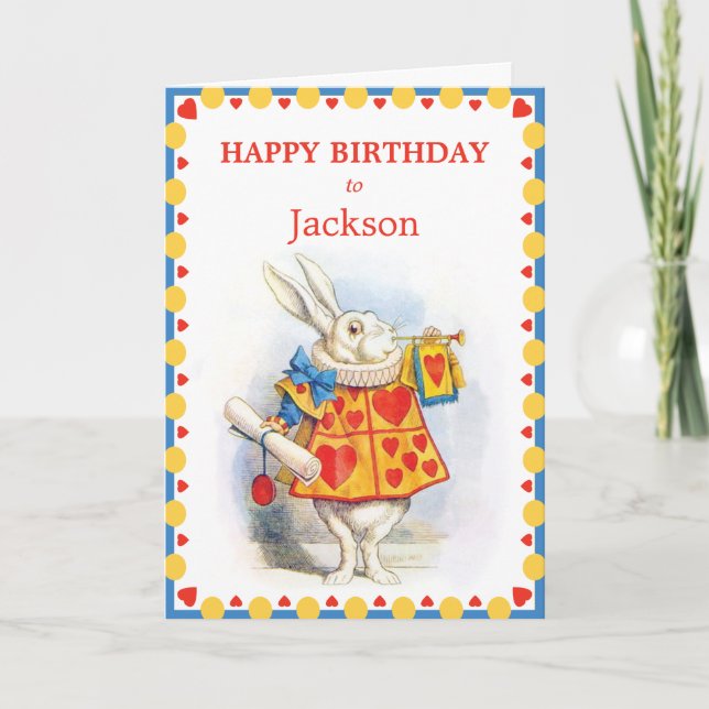 Alice in Wonderland White Rabbit Custom Birthday Card (Front)