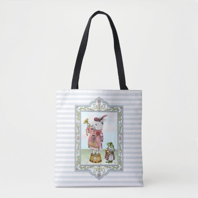 Alice in Wonderland White Rabbit Easter Egg Basket Tote Bag (Front)