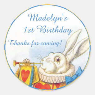 Alice in Wonderland White Rabbit First Birthday Classic Round Sticker