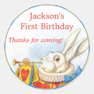 Alice in Wonderland White Rabbit First Birthday Classic Round Sticker