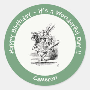 Alice in Wonderland White Rabbit Herald Birthday  Classic Round Sticker