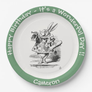Alice in Wonderland White Rabbit Herald Birthday  Paper Plate