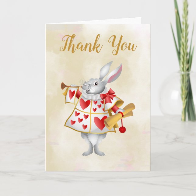Alice in Wonderland White Rabbit Herald Thank You Card (Front)