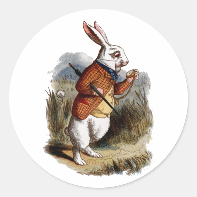 Alice in Wonderland White Rabbit Personalize Classic Round Sticker (Front)