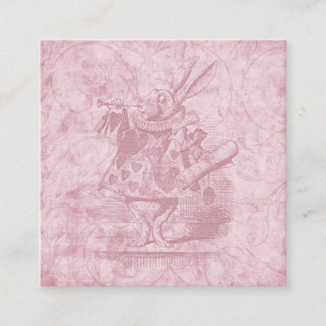 Alice in Wonderland White Rabbit Pink Floral Art Enclosure Card (Front)
