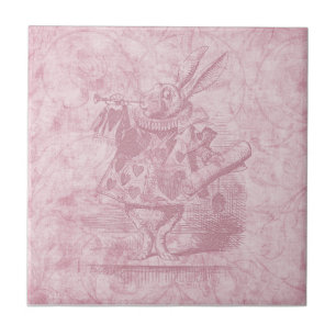 Alice in Wonderland White Rabbit Pink Floral Art Tile