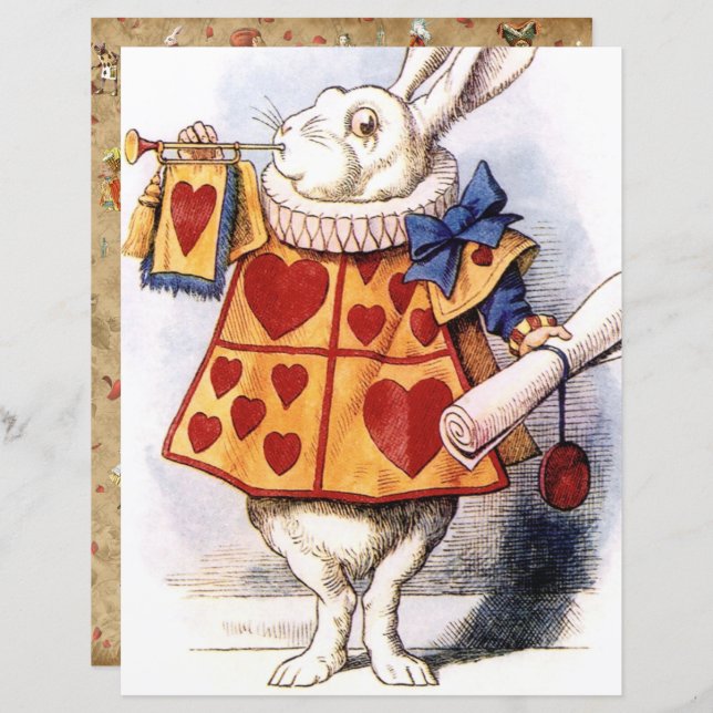 Alice in Wonderland, White Rabbit Scrapbook Paper (Front/Back)