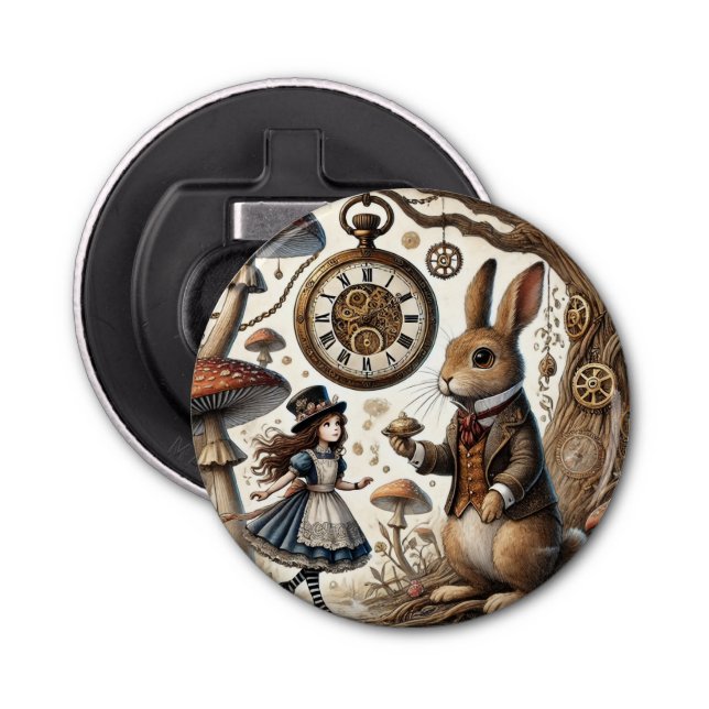 Alice in Wonderland White Rabbit tea Art Bottle Opener (Front)