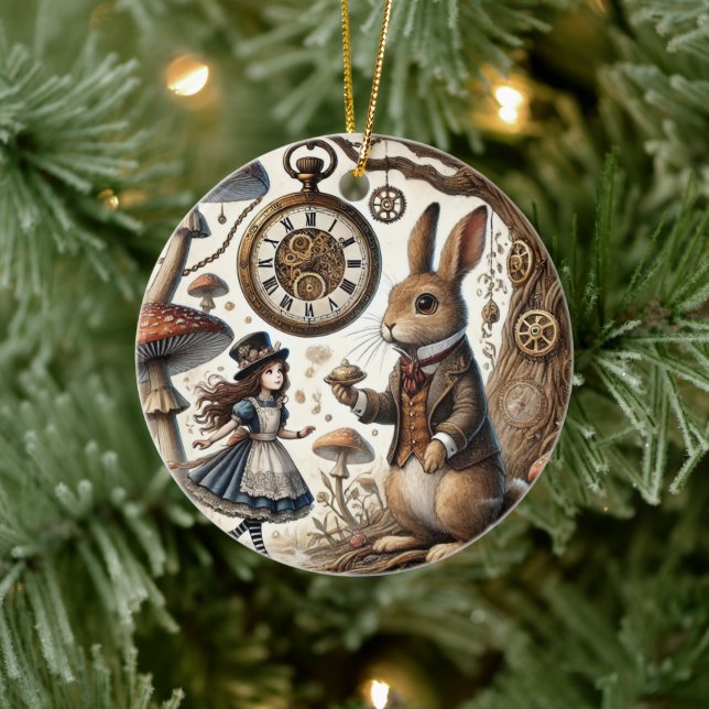 Alice in Wonderland White Rabbit tea Art Ceramic Ornament (Tree)