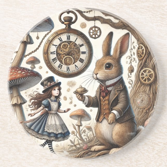 Alice in Wonderland White Rabbit tea Art Coaster (Front)