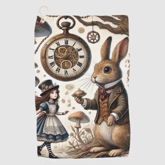 Alice in Wonderland White Rabbit tea Art Golf Towel (Front)