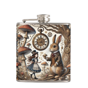 Alice in Wonderland White Rabbit tea Art Hip Flask