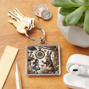 Alice in Wonderland White Rabbit tea Art Keychain
