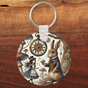 Alice in Wonderland White Rabbit tea Art Keychain