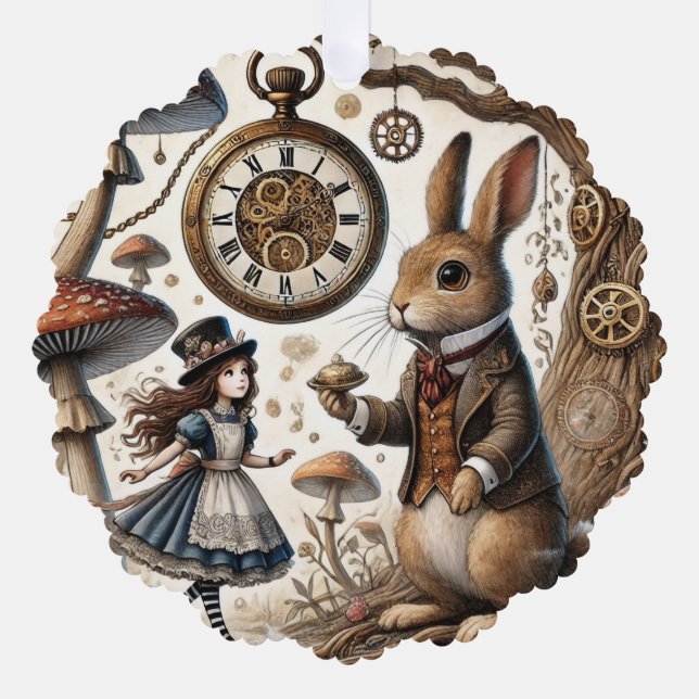 Alice in Wonderland White Rabbit tea Art Ornament Card (Front)