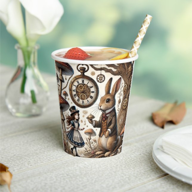 Alice in Wonderland White Rabbit tea Art Paper Cups (Insitu)