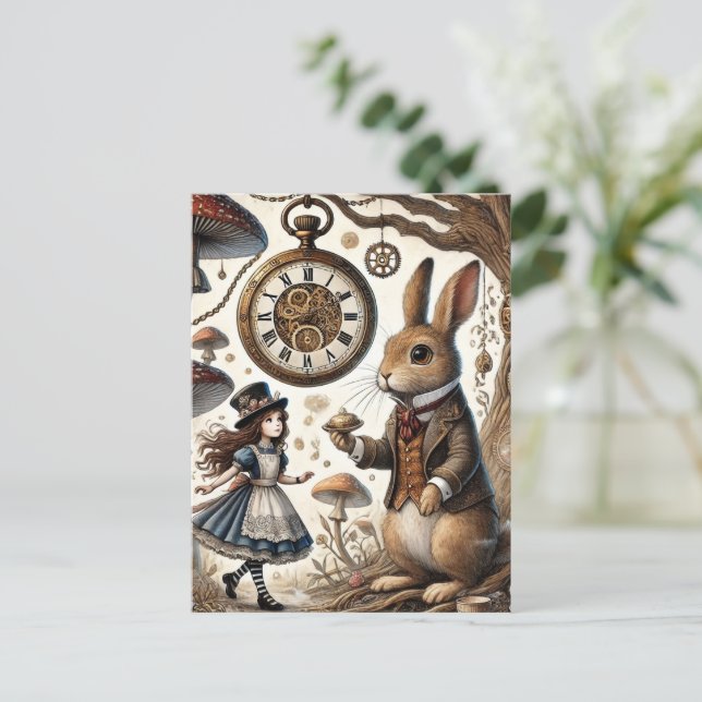 Alice in Wonderland White Rabbit tea Art Postcard (Standing Front)