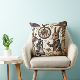 Alice in Wonderland White Rabbit tea Art Throw Pillow