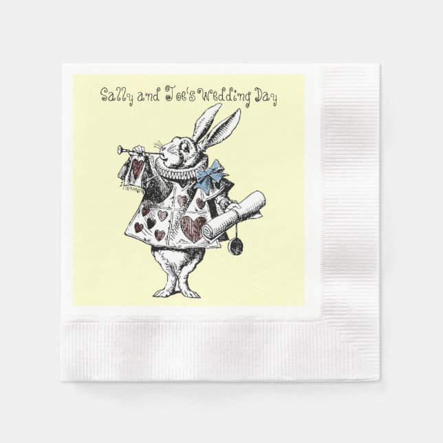 Alice in Wonderland White Rabbit Wedding Napkin (Front)