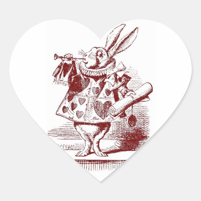 Alice in Wonderland White Rabbit with trumpet Heart Sticker (Front)