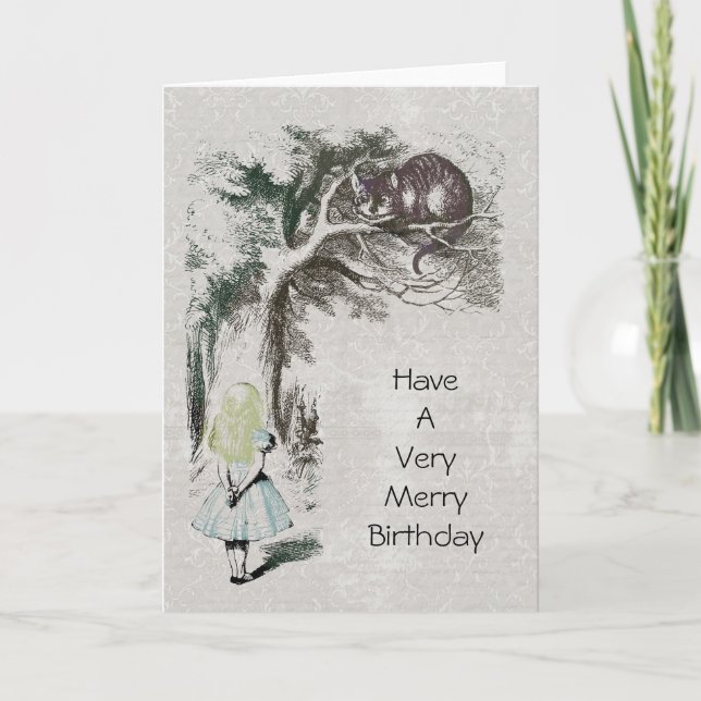 Alice in Wonderland with Cheshire Cat Holiday Card (Front)