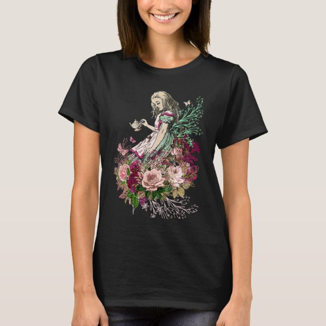 Alice in Wonderland with Tea Time Roses T-Shirt (Front)