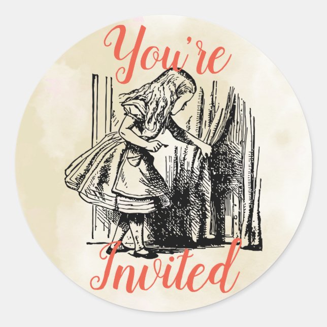 Alice in Wonderland You're Invited Key to Door Classic Round Sticker (Front)