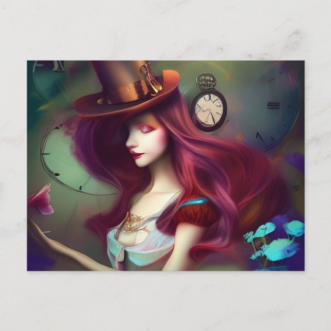 Alice Keeping Time AI Generated Art Postcard (Front)