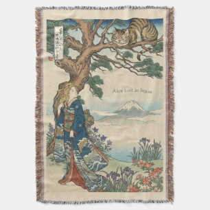 Alice Lost in Japan Ukiyo-e Mad Journey Throw Blanket